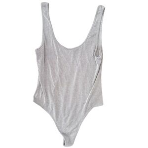 Women's dress forum Gray and white striped backless cotton Bodysuit Sz large